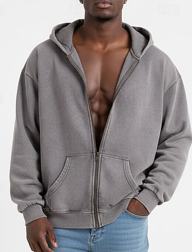  Homens Moletom Full Zip Hoodie Estacionar Adamascado Preto Rosa Marron Cinzento Com Capuz Tecido Zíper Casual Diário Desportos e Ar livre Vintage Legal Roupa de Esporte Primavera & Outono Roupa