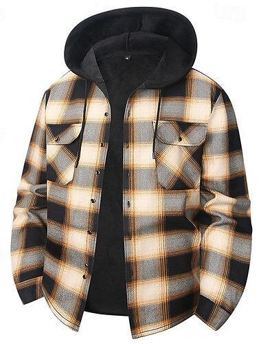  Herren Wintermantel Fleecejacke Freizeitjacke Lässig Täglich Thermowarm Tasche Herbst Winter Karomuster Streetwear Täglich Mit Kapuze Regulär Blau Weiß Rote Orange Grün Jacken