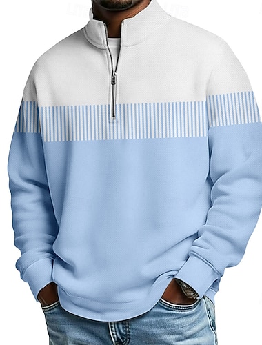  Per uomo Blocco di colori A righe Polo con zip Manica Lunga Magliette polo Colletto alla coreana Casual Scuola Athleisure Ferie Abbigliamento quotidiano Stampa 3D Polo con cerniera a un quarto