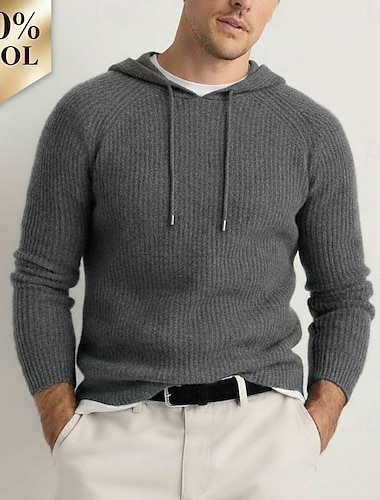  heren premium zuiver wollen kasjmiertrui klassieke trekkoord gebreide trui met capuchon zacht warm ademend