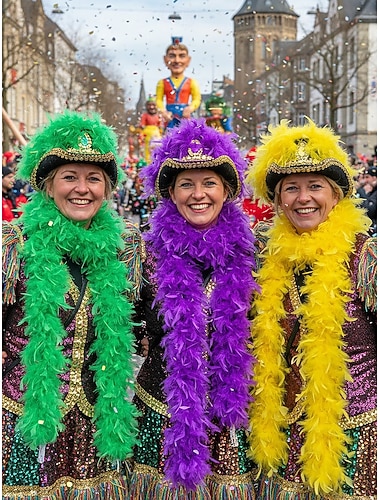  Dames Mardi Gras Veer Boa in Meerdere Kleuren Zacht en Lichtgewicht Perfect voor Carnaval en Maskerade Bals
