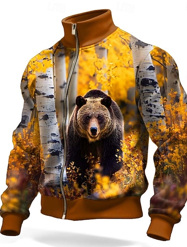  Herren Bär Jacke Pullover Mode Täglich Jagd Stehkragen Outdoor Streetwear Party Blau Orange Orange 2 Reißverschluss Frühling Herbst Designer S M L XL XXL XXXL