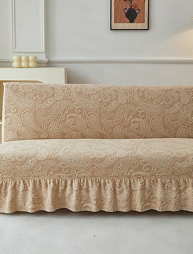  Zwei verschiedene Größen, Rocksaum-Stil, Jacquard-Stoff, armloser Sofa-Bettbezug, Sofa-Neujahrsdeko-Überzüge, Stretch-Schutz, elastischer Bankbezug
