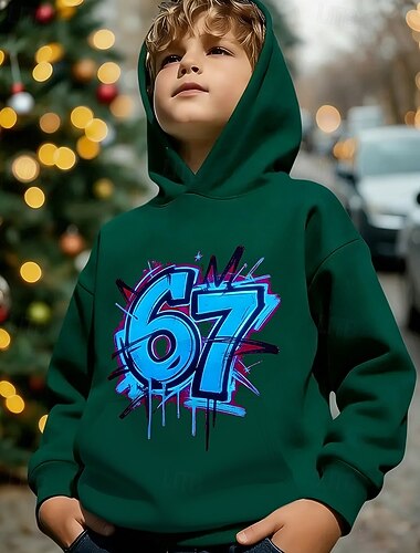  Unisexo 3D Graphic Jerga divertida 67 Sudadera Pullover Manga Larga Impresión 3D Primavera Otoño Deportes Moda Ropa de calle Niños 4-12 años Con Capucha Casual Diario Exterior Ajuste regular