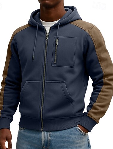  Pánské Kapuce Mikina s kapucí na zip Taktická mikina s kapucí Černá Námořnická modř Kapuce Bez vzoru Zip Barevné bloky Ležérní Denní Sporty a outdoor Chladný Sportovní oblečení Na běžné nošení Podzim