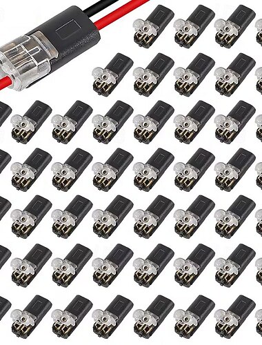  50 Stück steckbare LED-Drahtverbinder, kompakte 2-polige 2-Wege-Universal-Drahtklemmen, AWG 20-24 Schnellverbinder ohne Abisolierung