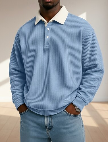  Herren Polo Cordhemd Lässig Sport Revers Langarm Mode Basic Farbblock Farbblock Knöpfe Herbst Frühling & Herbst Herbst Winter Normale Passform Schwarz Wein Dunkelblau Grau Leicht Blau Polo