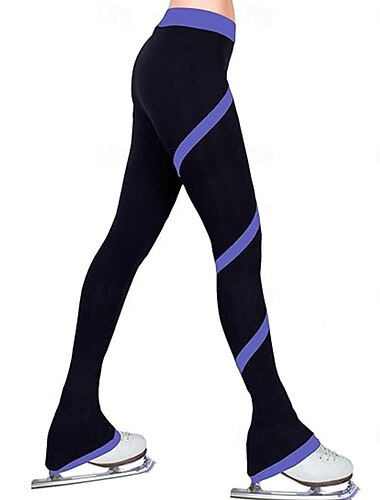  Kunstschaatsbroek voor dames en meisjes, zwarte, elastische trainingsbroek voor wedstrijden, thermisch warm, met kristallen/strasssteentjes, geschikt voor kunstschaatsen.