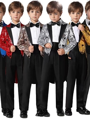  3-delad ringbärarkostym pojkar barnkavaj &byxor &slips pojkkostym formell kostym casual utomhus fest mode cool grundläggande enfärgad blå silver svart polyester