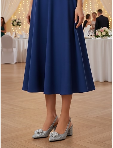  glinsterende slingback pumps met blokhak voor dames - glitter schoenen met puntige neus en parel &Kristallen versieringen, elegante, comfortabele stijl voor moeders die een bruiloft binnenshuis