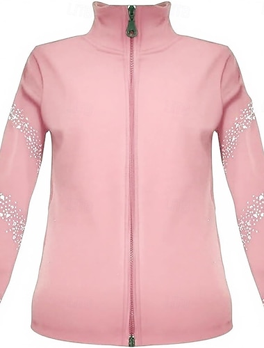  Fleecejakke for kunstløp dame jenter skøytejakke svart elastisk treningskonkurranse skøyteklær varmende krystaller/strass langermet skøyting kunstløp