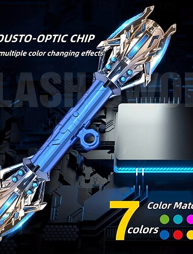  سيف قابل للسحب مزدوج الرأس مع صوت وإضاءة متغيرة ملونة - أضواء LED ملونة مع 7 تغييرات في الألوان، لعبة سيف ليزر دوارة 2 في 1، هدية مثالية للأولاد، ألعاب مبتكرة، سيف f