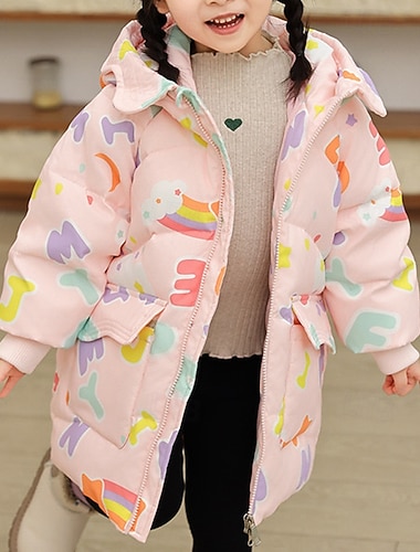  Bambini Ragazze Giacca in piuma Giacca Imbottita Grafico Sport Tasca Tenere al caldo Antivento All'aperto Cappotto Capispalla Dai 4 anni in su Inverno Nero Rosa Beige