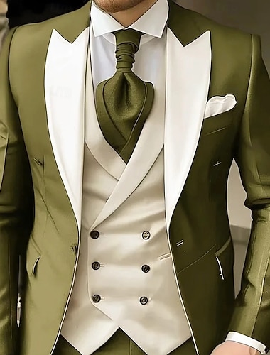  Pour des hommes Smoking Costumes de fête Mariage à la plage Mariage de printemps Blanche Rouge Bordeaux Printemps & Été Costume / Tailleur Revers en Pointe Mode Fête Patchwork Coupe sur mesure 3