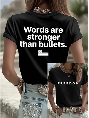 Självständighetsdag Patriotisk Kvinnors T-Shirt Grafisk Flagga Vintage Stilren Klassisk Kort Ärm Crew Neck Regelbundna Toppar Daglig Helg Tryck Blå Svart Vit Röd Grå Sommar Vår
