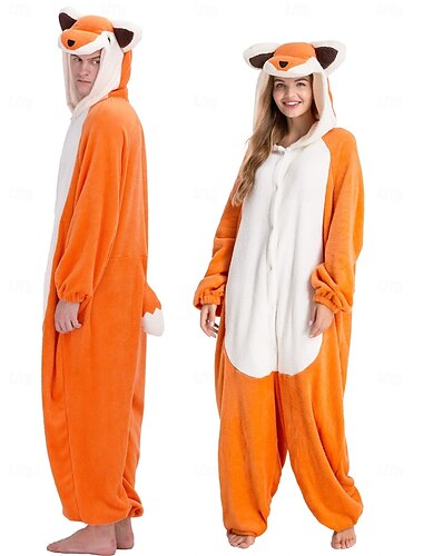  Kigurumi-pyjamas Gruppdräkt Onesie kostym Djurmönstrad röd räv Varm Bekväm Huva Fleece Vuxna Herr Dam Unisex Halloween Karnival Fest Prestanda Hemma kläder Klä ut