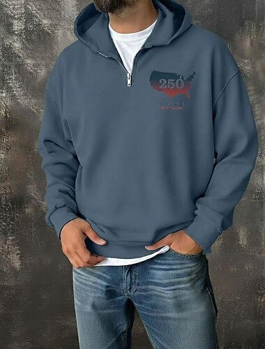  בגדי ריקוד גברים קפוצ'ון תעצור בצד קפוצ'ון רוכסן רבע יין אדום כחול נייבי תלתן אפור כחול בהיר עם קפוצ'ון אחיד כיס קזו'אל יומי חגים סגנון רחוב בגדי ספורט יום יומי סתיו חורף ביגוד קפוצ'ונים חולצות טריקו