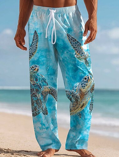  Per uomo Tartarughe Creature marine Pantaloni Pantaloni casual Pantaloni Larghi Misura del girovita medio Hawaiano All'aperto Vacanza Abbigliamento mare Coulisse elastica in vita Pantaloni tipo lino