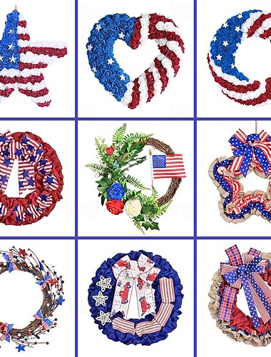  250 år amerikansk uavhengighetsdag hjemmedør dekorasjoner rød blå og hvit kranser festlige fester uavhengighetsdag kranser