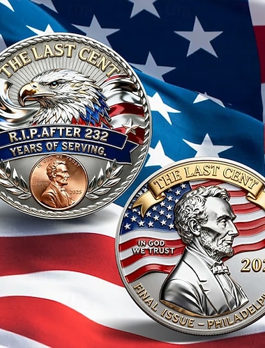  Die letzte Lincoln-Cent-Gedenkmünze, Gedenkmünze aus Metall (1909–2025), historisches Sammlerstück zur Würdigung der letzten Ausgabe.