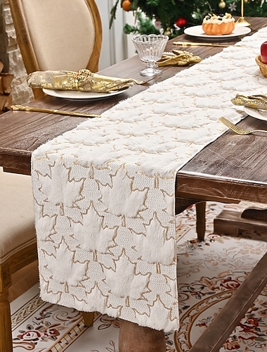  Chemin de table jacquard pour la Saint-Patrick, motif feuilles d'automne dorées, vert avec bordure dorée, nappe rectangulaire pour la maison & hotel décor.