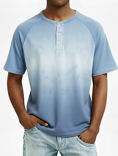  Per uomo Ombre Grafico Sfumatura Maglia Henley Manica Corta Moda Designer Casual Quotidiano All'aperto Estate Primavera & Autunno Tutte le stagioni Verde chiaro Blu scuro Blu chiaro Henley Maglietta