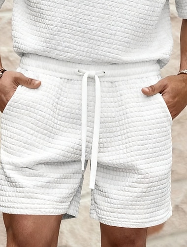  Herren Waffel Shorts Sommershorts Strandshorts Freizeitshorts Kordelzug Elastischer Bund Einfarbig Komfort Knielang Täglich Outdoor Streetwear Urlaub Mode Schwarz Weiß Mikroelastisch