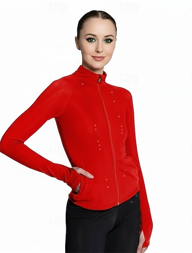  Fleecejakke til skøyteløp Dame Skøyteløp Jakke Topper Rød Lapper Spandex Elastisk Trening Konkurranse Skøyteklær Hold Varm Klassisk Langermet Skøyting Kunstløp