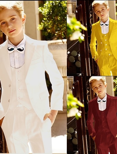  Terno de 3 peças para pajem, conjunto infantil para meninos com blazer. &colete &Calças infantis formais, casuais, para festas ao ar livre, estilosas, básicas, em cores sólidas, com bolsos e botões,
