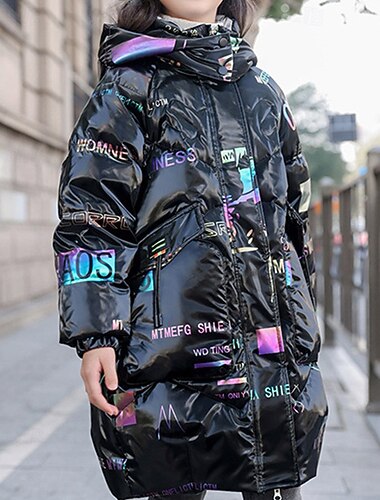  Bambini Ragazze Giacca in piuma Giacca Imbottita Lettera Sport Tasca Tenere al caldo Antivento All'aperto Cappotto Capispalla 5-12 anni Inverno Nero Rosa Rosso