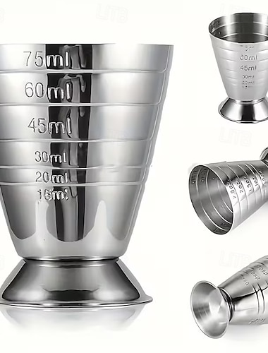  Messbecher aus Edelstahl mit stabilem Standfuß &Ausgießer – robuster 304-Mischbecher mit transparenter Skala &Unzen-/Milliliter-Markierungen für Bars, Cafés und Zuhause – ideal zum Mischen,