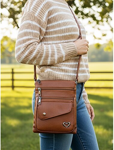  Γυναικεία τσάντα χιαστί από τεχνητό δέρμα με πολλαπλές τσέπες με φερμουάρ, ρυθμιζόμενο λουράκι, διαθέσιμη σε πολλά χρώματα – ιδανική για casual εξόδους και καθημερινή χρήση