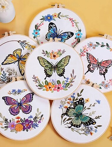  Kit de bordado de mariposa para principiantes, kit de bordado para principiantes, bordado moderno, punto de cruz, kit de bordado a mano, bordado, kit de manualidades de bricolaje
