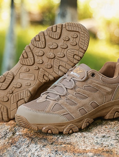  Baskets de randonnée imperméables beiges pour hommes – chaussures d'extérieur résistantes avec semelle rembourrée, idéales pour la randonnée, le trekking et les aventures en plein air.