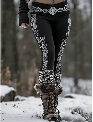  Dame Leggings Ferie Årgang Etnisk stil Full lengde Høy Midje Grafisk Geometrisk Myk Bekvem Elastisk Daglig Hjem utendørs Blå Svart Vin Vår Høst Vinter Slank Fasong