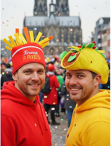  Pălării de Mardi Gras pentru bărbați din material poliester cu temă alimentară – design-uri amuzante cu cartofi prăjiți și taco pentru carnaval și petreceri cu măști