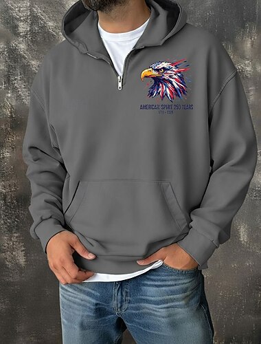  Per uomo Maglione Felpa con cappuccio e zip corta Rosso bordeaux Blu marino Verde Grigio Azzurro Con Cappuccio Grafico Tasca Casuale Quotidiano Casual Autunno Inverno Abbigliamento Felpe con cappuccio