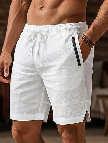  Herren Shorts Leinenshorts Sommershorts Strandshorts Kordelzug Tasche Elastischer Bund Einfach Komfort Atmungsaktiv Kurz Lässig Täglich Ferien Urlaub Mode Blau Weiß Unelastisch