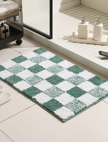  Badematte, saugfähig, schnelltrocknend, rutschfest, dick, Schachbrettmuster, für WC- und Duscheingang