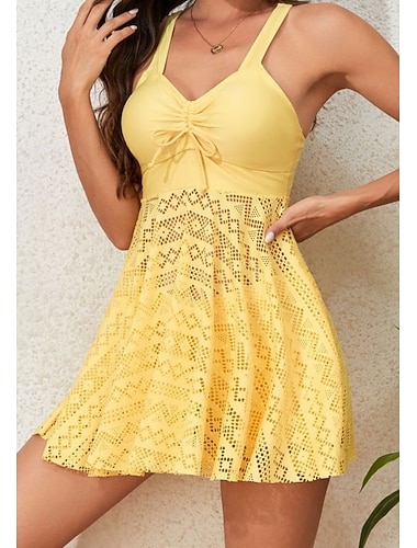  Damen Bademode Schwimmdresses 2-teilig Tankini Badeanzug Rückenfrei hohe Taille Urlaub Strandbekleidung einfarbiger V-Ausschnitt ärmellose Badeanzüge