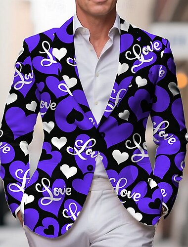  عيد الحب رجالي قلب جاكيت بليزر معطف موضة مريح متنفس فني كاجوال ملابس الحفلات والسهرات مهرجان جيب طباعة ثلاثية الأبعاد Buttons كل الفصول حز كم طويل أحمر أرجواني أخضر