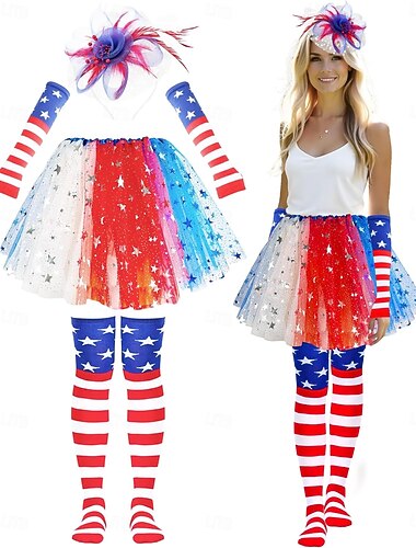  250. rocznica USA Dyskoteka Lata 80 Spódnica Tutu Pod spódnicą z akcesoriami Strój na bal maskowy Damskie Karnawał 2026 Strój karnawałowy Halloween Karnawał Bal maskowy Dzień Niepodległości 4 lipca