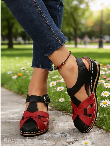  női pántos, kényelmes szandál állítható csattal - stílusos nyári lábbeli kényelmes mindennapi viseletre és hétköznapi öltözékekhez