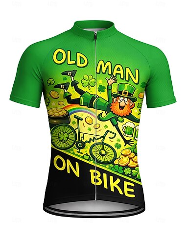  Herr St Patrick Jersey Cykeltröja Downhill Jersey Fyrbladig Klover Oktoberfest Öl Cykel Kortärmad Cykeltröja T Shirt Top med 3 Bakfickor UV-beständig Snabbtorkande Med Fickor Främre Dragkedja