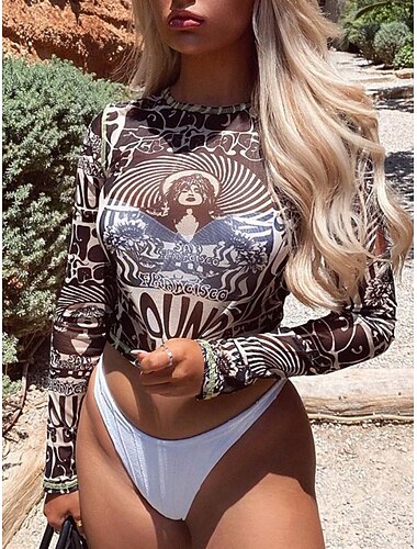  Damen Bikini 3-teiliges Badeanzug Hoher Schnitt Slim Rückenfrei Urlaub Strandbekleidung Floral Grafisch Rundhals Ärmellos Lange Ärmel Badeanzüge