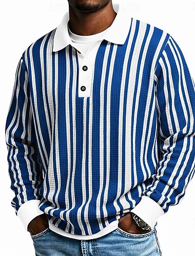  Ανδρικά Κάθετες λωρίδες Βάφλα Πόλο Μπλουζάκια Μακρυμάνικο Μπλουζάκια πόλο Πέτο Αθλητικός Ρουχισμός Καθημερινό Σχολείο Ένδυση γυμναστικής και άθλησης Καθημερινά Ρούχα 3D εκτύπωση Άνοιξη Φθινόπωρο