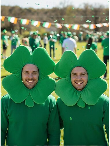  Groene polyester herenmuts met klavertje vier, lichtgewicht ontwerp, perfect voor St. Patrick's Day en carnavalsvieringen.
