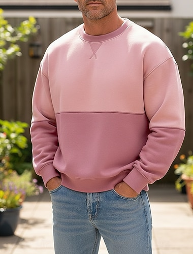  Herre Genser med hette for genser Genser Blå Rosa Navyblå Grønn Grå Crew-hals عادي Lapper Fargeblokk Avslappet Daglig Sport & Utendørs Gatemote Kul Sportsklær Vår Vår & Vinter Klær Gensere Gensere