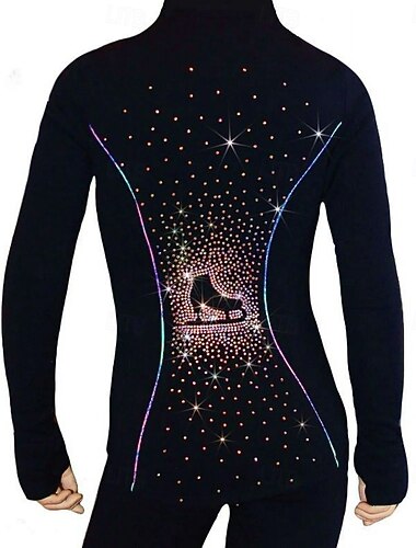  Fleecejakke til skøyteløp Dame Jente Skøyteløp Jakke Topper Svart Lapper Spandex Elastisk Trening Konkurranse Skøyteklær Hold Varm Klassisk Krystall / Rhinstein Langermet Skøyting Kunstløp