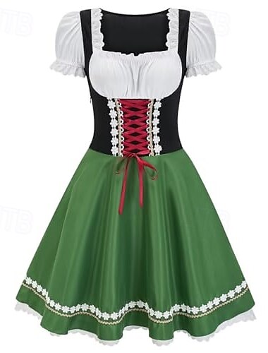  Oktoberfest Robe Dirndl Robes traditionnelles Femme de ménage Bavarois Allemand Oktoberfest Prairies Femmes Tissu de style traditionnel Robe